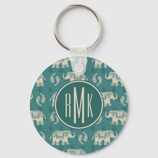 Porte-clés Monogramme | Elephant Turquoise Caravan Motif (Recto)