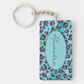 Porte-clés Monogramme Empreinte de léopard bleu chic et viole (Devant)