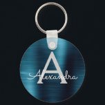 Porte-clés Monogramme en acier inoxydable bleu moderne<br><div class="desc">Moderne et élégant Bleu Faux Acier Inoxydable Métallic Élégant Porte - clé. Ces Porte - clés peuvent être customisés pour inclure votre nom initial et prénom. Ces porte - clés fêtent un grand anniversaire,  une douche nuptiale ou une fête de bachelorette.</div>