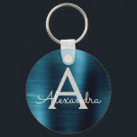 Porte-clés Monogramme en acier inoxydable bleu moderne<br><div class="desc">Moderne et élégant Bleu Faux Acier Inoxydable Métallic Élégant Porte - clé. Ces Porte - clés peuvent être customisés pour inclure votre nom initial et prénom. Ces porte - clés fêtent un grand anniversaire,  une douche nuptiale ou une fête de bachelorette.</div>