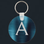 Porte-clés Monogramme en acier inoxydable bleu moderne<br><div class="desc">Moderne et élégant Bleu Faux Acier Inoxydable Métallic Élégant Porte - clé. Ces Porte - clés peuvent être customisés pour inclure votre nom initial et prénom. Ces porte - clés fêtent un grand anniversaire,  une douche nuptiale ou une fête de bachelorette.</div>