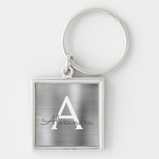 Porte-clés Monogramme en acier inoxydable faux argent de luxe (Devant)