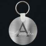 Porte-clés Monogramme en acier inoxydable faux argent de luxe<br><div class="desc">Chaîne de clés métallique élégante en acier inoxydable faux argent de luxe. Ces porte-clés peuvent être personnalisés pour inclure votre initiale et votre prénom. Ces porte-clés font de superbes cadeaux d'anniversaire,  de douche de mariée ou de fête d'enterrement de vie de jeune fille.</div>