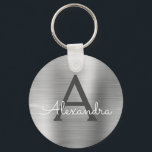 Porte-clés Monogramme en acier inoxydable faux argent de luxe<br><div class="desc">Chaîne de clés élégante métallique en acier inoxydable faux argent de luxe. Ces porte-clés peuvent être personnalisés pour inclure votre initiale et votre prénom. Ces porte-clés font de superbes cadeaux d'anniversaire,  de douche de mariée ou de fête de bachelorette.</div>