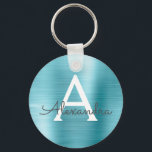 Porte-clés Monogramme en acier inoxydable faux bleu<br><div class="desc">Chaînette élégante en acier inoxydable faux bleu. Ces porte-clés peuvent être personnalisés avec votre initiale et votre prénom. Ces porte-clés font de superbes cadeaux d'anniversaire,  de douche de mariée ou de fête de bachelorette.</div>