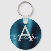 Monogramme en acier inoxydable faux moderne bleu