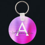 Porte-clés Monogramme en acier inoxydable faux rose et violet<br><div class="desc">Elegant porte-clés métallisé en acier inoxydable faux ombré rose et violet. Ces porte-clés peuvent être personnalisés pour inclure votre initiale et votre prénom. Ces porte-clés font de superbes cadeaux d'anniversaire,  de douche de mariée ou de fête de bachelorette.</div>