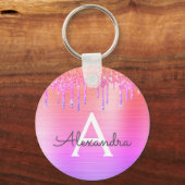 Porte-clés Monogramme en acier inoxydable pailleté rose viole (Recto)