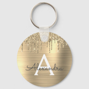 Porte-clés Monogramme en acier inoxydable paillettes dorées