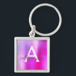 Porte-clés Monogramme en acier inoxydable rose et violet<br><div class="desc">Chaud rose et violet Ombre Faux Acier Inoxydable Metallic Elegant Porte - clé. Ces Porte - clés peuvent être customisés pour inclure votre nom initial et prénom. Ces porte - clés fêtent un grand anniversaire,  une douche nuptiale ou une fête de bachelorette.</div>