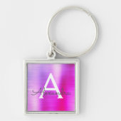Porte-clés Monogramme en acier inoxydable rose et violet (Devant)