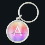 Porte-clés Monogramme en acier inoxydable rose et violet<br><div class="desc">Pastel Pink,  Orange et Violet Ombre Faux Acier Inoxydable Metallic Porte - clé élégant. Ces Porte - clés peuvent être customisés pour inclure votre nom initial et prénom. Ces porte - clés fêtent un grand anniversaire,  une douche nuptiale ou une fête de bachelorette.</div>