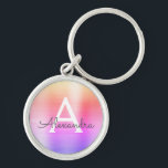 Porte-clés Monogramme en acier inoxydable rose et violet<br><div class="desc">Pastel Pink,  Orange et Violet Ombre Faux Acier Inoxydable Metallic Porte - clé élégant. Ces Porte - clés peuvent être customisés pour inclure votre nom initial et prénom. Ces porte - clés fêtent un grand anniversaire,  une douche nuptiale ou une fête de bachelorette.</div>
