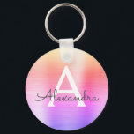 Porte-clés Monogramme en acier inoxydable rose et violet<br><div class="desc">Pastel Pink,  Orange et Violet Ombre Faux Acier Inoxydable Metallic Porte - clé élégant. Ces Porte - clés peuvent être customisés pour inclure votre nom initial et prénom. Ces porte - clés fêtent un grand anniversaire,  une douche nuptiale ou une fête de bachelorette.</div>