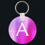 Porte-clés Monogramme en acier inoxydable rose et violet<br><div class="desc">Chaud rose et violet Ombre Faux Acier Inoxydable Metallic Elegant Porte - clé. Ces Porte - clés peuvent être customisés pour inclure votre nom initial et prénom. Ces porte - clés fêtent un grand anniversaire,  une douche nuptiale ou une fête de bachelorette.</div>