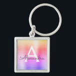 Porte-clés Monogramme en acier inoxydable rose et violet<br><div class="desc">Pastel Pink,  Orange et Violet Ombre Faux Acier Inoxydable Metallic Porte - clé élégant. Ces Porte - clés peuvent être customisés pour inclure votre nom initial et prénom. Ces porte - clés fêtent un grand anniversaire,  une douche nuptiale ou une fête de bachelorette.</div>