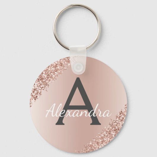 Porte-clés Monogramme en acier inoxydable rose rose (Recto)