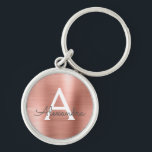 Porte-clés Monogramme en acier inoxydable rose rose<br><div class="desc">Rose Rose Or Faux Acier Inoxydable Metallic Élégant Porte - clé. Ces Porte - clés peuvent être customisés pour inclure votre nom initial et prénom. Ces porte - clés fêtent un grand anniversaire,  une douche nuptiale ou une fête de bachelorette.</div>