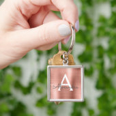 Porte-clés Monogramme en acier inoxydable rose rose (main)