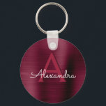 Porte-clés Monogramme en acier inoxydable violet bordeaux<br><div class="desc">Porte - clé élégant en acier inoxydable de la canneberge de Bourgogne violet Faux. Ces Porte - clés élégants peuvent être customisés pour inclure votre nom initial et prénom.</div>