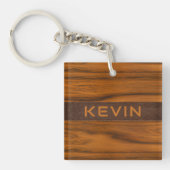 Porte-clés Monogramme En Bois D'Acajou Et Texture En Cuir (Devant)