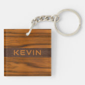Porte-clés Monogramme En Bois D'Acajou Et Texture En Cuir (Dos)