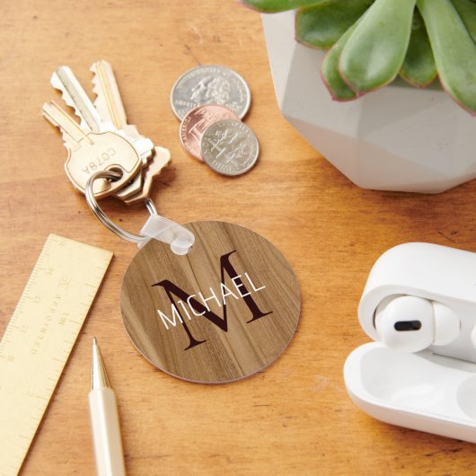 Porte-clés Monogramme en bois rustique Élégant Porte - clé (Bureau)