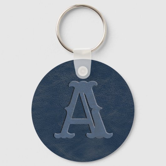 Porte-clés Monogramme en cuir bleu rustique (Recto)
