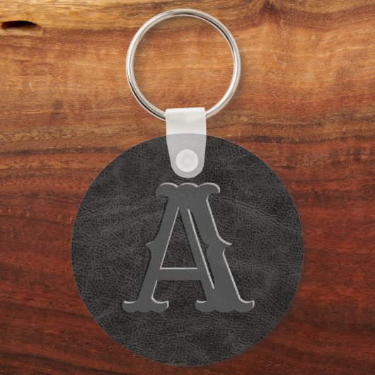 Porte-clés Monogramme en cuir noir rustique (Recto)