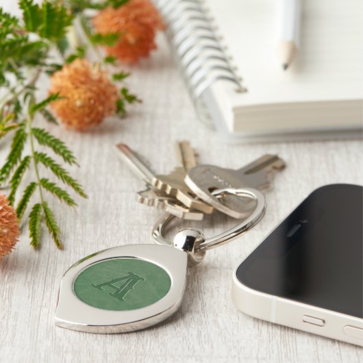 Porte-clés Monogramme en cuir vert rustique (Côté )