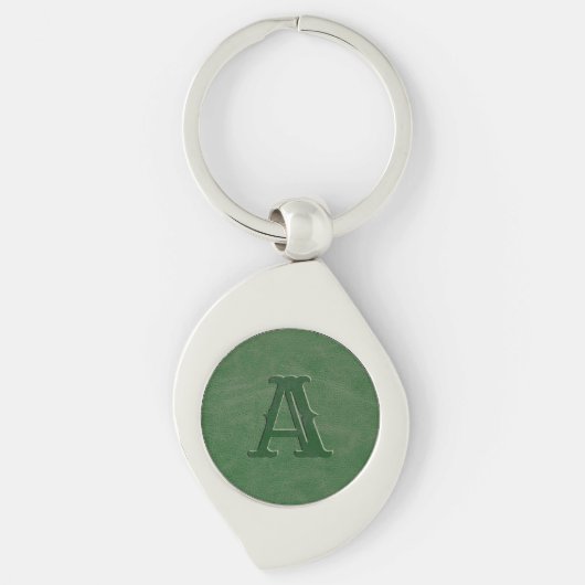 Porte-clés Monogramme en cuir vert rustique (Devant)