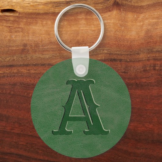 Porte-clés Monogramme en cuir vert rustique (Verso)
