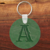 Porte-clés Monogramme en cuir vert rustique (Recto)