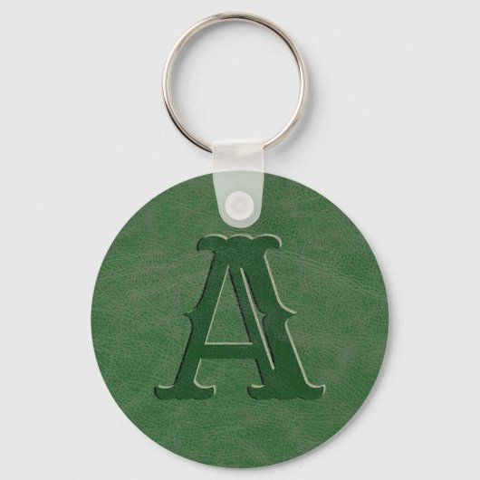 Porte-clés Monogramme en cuir vert rustique (Verso)