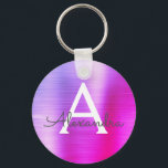 Porte-clés Monogramme en faux acier inoxydable rose et violet<br><div class="desc">Porte-clés métallisé élégant en faux acier inoxydable ombré rose et violet. Ces porte-clés peuvent être personnalisés avec votre initiale et votre prénom. Ces porte-clés font de superbes cadeaux d'anniversaire,  de douche de mariée ou de fête de bachelorette.</div>