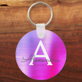 Porte-clés Monogramme en faux acier inoxydable rose et violet (Recto)