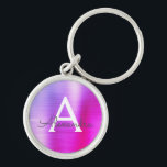 Porte-clés Monogramme en faux acier inoxydable rose et violet<br><div class="desc">Chaîne de clés métallique élégante en faux acier inoxydable rose chaud et violet ombré. Ces porte-clés peuvent être personnalisés pour inclure votre initiale et votre prénom. Ces porte-clés font de superbes cadeaux d'anniversaire,  de douche de mariée ou de fête de bachelorette.</div>