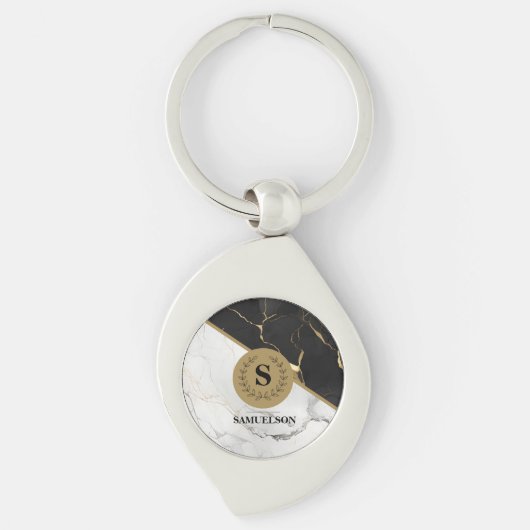 Porte-clés monogrammé en marbre intemporel (Devant)