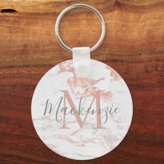 Porte-clés Monogramme en marbre or Rose élégant (Recto)