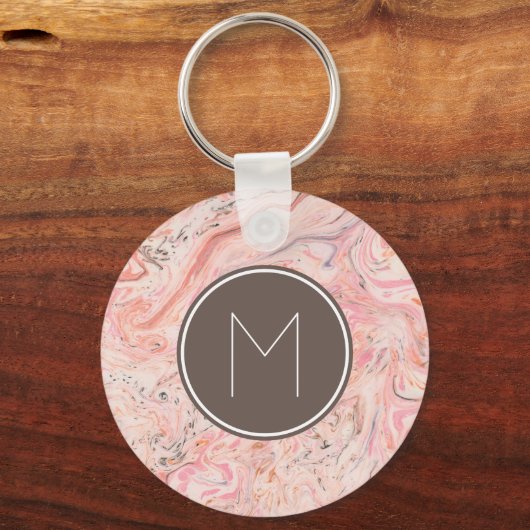 Porte-clés Monogramme en marbre rose chic (Recto)
