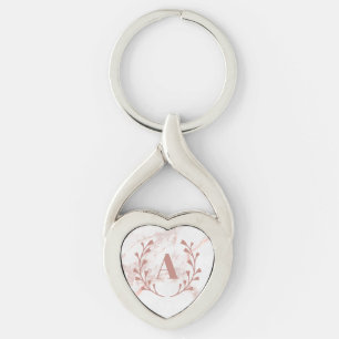 Porte-clés Monogramme en marbre rose Initiale & Nom Filles pe