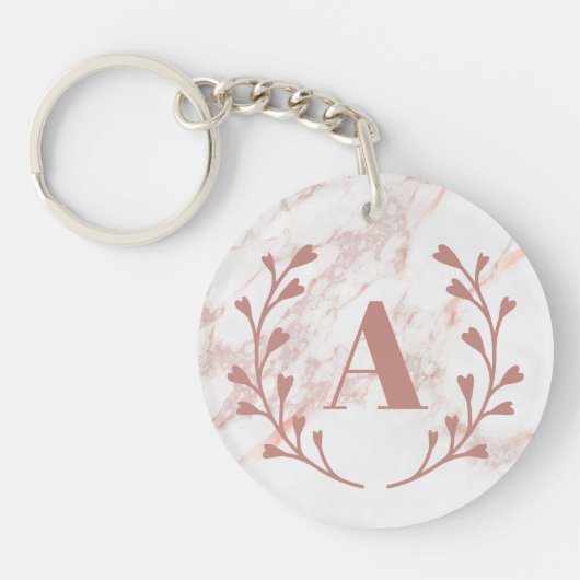 Porte-clés Monogramme en marbre rose Initiale & Nom Filles pe (Devant)