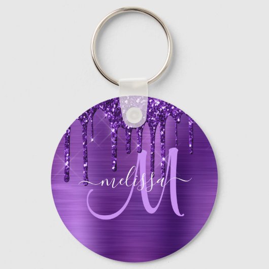 Porte-clés Monogramme en métal brosse à Parties scintillant à (Recto)