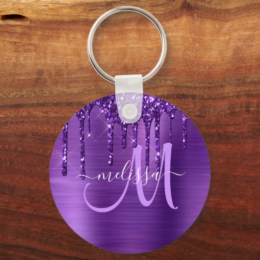 Porte-clés Monogramme en métal brosse à Parties scintillant à (Recto)