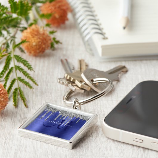 Porte-clés Monogramme en métal brosse à Parties scintillant à (Côté)