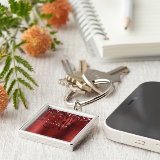 Porte-clés Monogramme en métal brosse à Parties scintillant r (Côté)