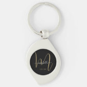 Porte-clés monogramme en or noir élégant nom commercial initi (Devant)