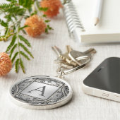 Porte-clés Monogramme en treillis argenté (Côté)