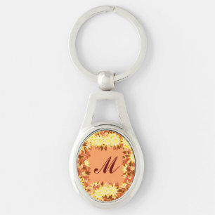 Porte-clés Monogramme encadré avec des fleurs - cacao et
