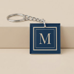 Porte-clés Monogramme encadré bleu personnalisé et vanille